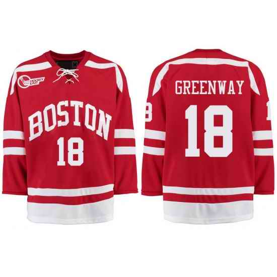 Boston University Terriers BU 18 Jordan Greenway Red Stitched Hockey Jersey